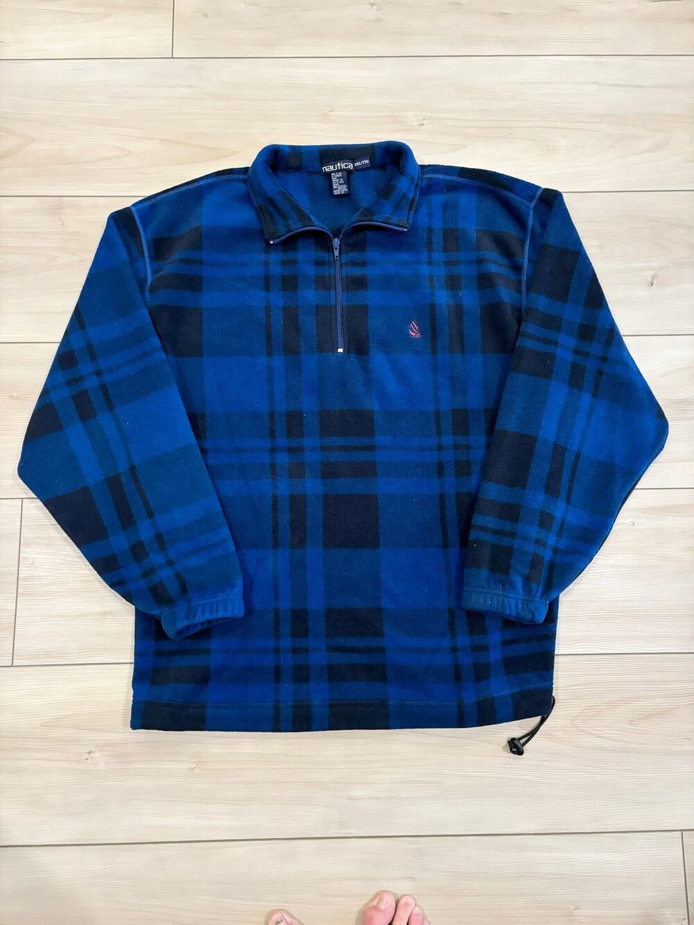Nautica Vintage 90s USA Made blue plaid fleece full zip Mens sweatshirt size 2XL
